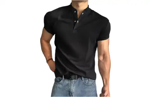 ZIAREL Retro base sports breathable polo for gym for training for leisure, comfortable T-shirt for men and women, American style, high collar, for running, oversize, loose straight fit