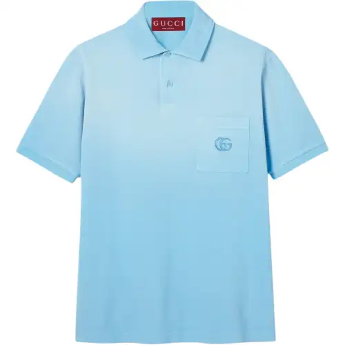 GUCCI Polo Shirts Men's Sky Blue Polo Collar Moderate