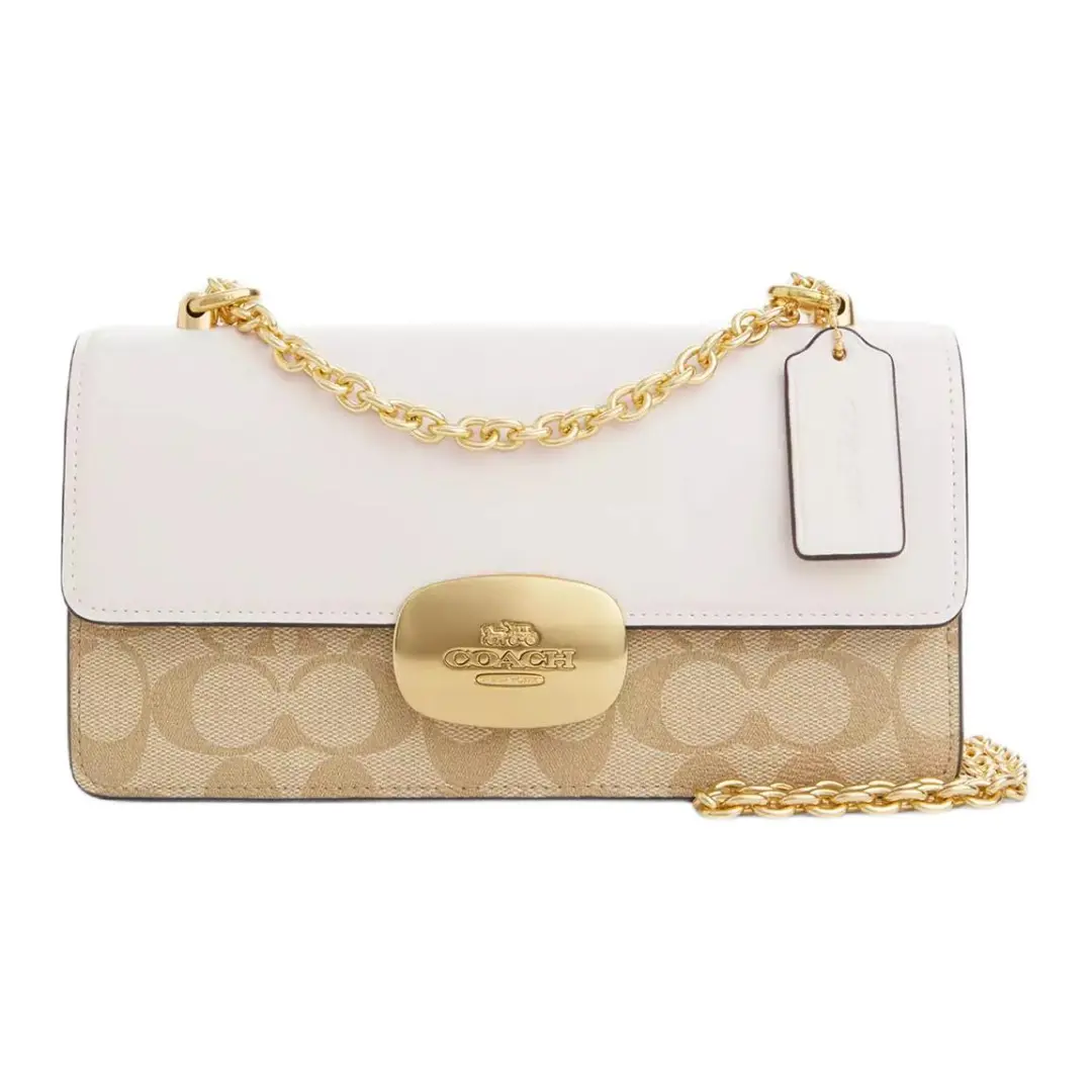 COACH Eliza Artificial Leather With Cow Split Leather Chain Bag, Small Square Bag, Shoulder Bag, Crossbody Bag Medium