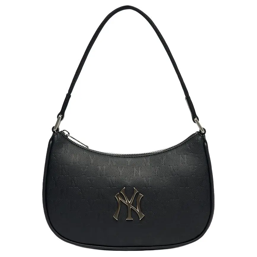 MLB Monogram Artificial Leather Shoulder Bag Regular Unisex Black Silver