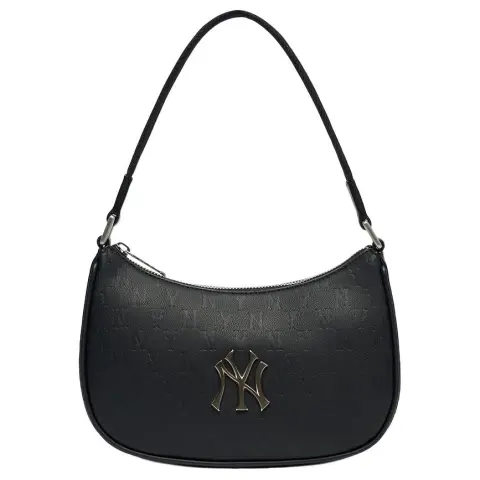MLB Monogram Artificial Leather Shoulder Bag Regular Unisex Black Silver