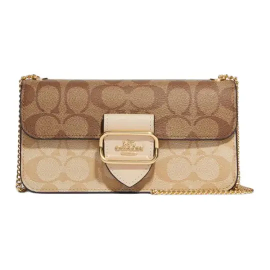 COACH Morgan Coated Canvas With Leather Shoulder Bag, Crossbody Bag Small Women's Brown
