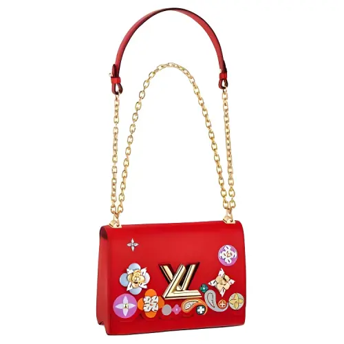 LOUIS VUITTON Twist Leather Crossbody Bag, Shoulder Bag Women's Red