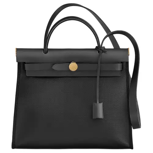 HERMES Herbag Zip H Berline Canvas And Hunter Cow Leather Shoulder Bag, Crossbody Bag, Handbag Unisex Black