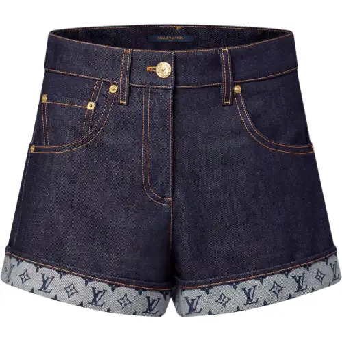 Lv Cuffed Hem Denim Mini Shorts