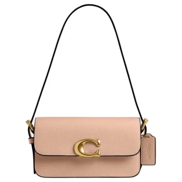 COACH Calfskin Handbag, Shoulder Bag Small Women's Beige