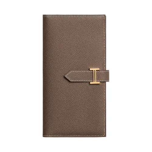 HERMES Bearn Cow Leather Wallet Women's Elephant Gray