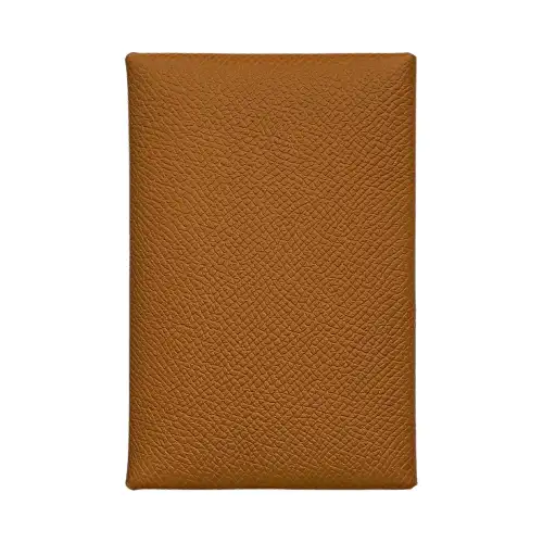HERMES Calvi Duo Epsom Calfskin Wallet, Card Holder Unisex Gold Brown