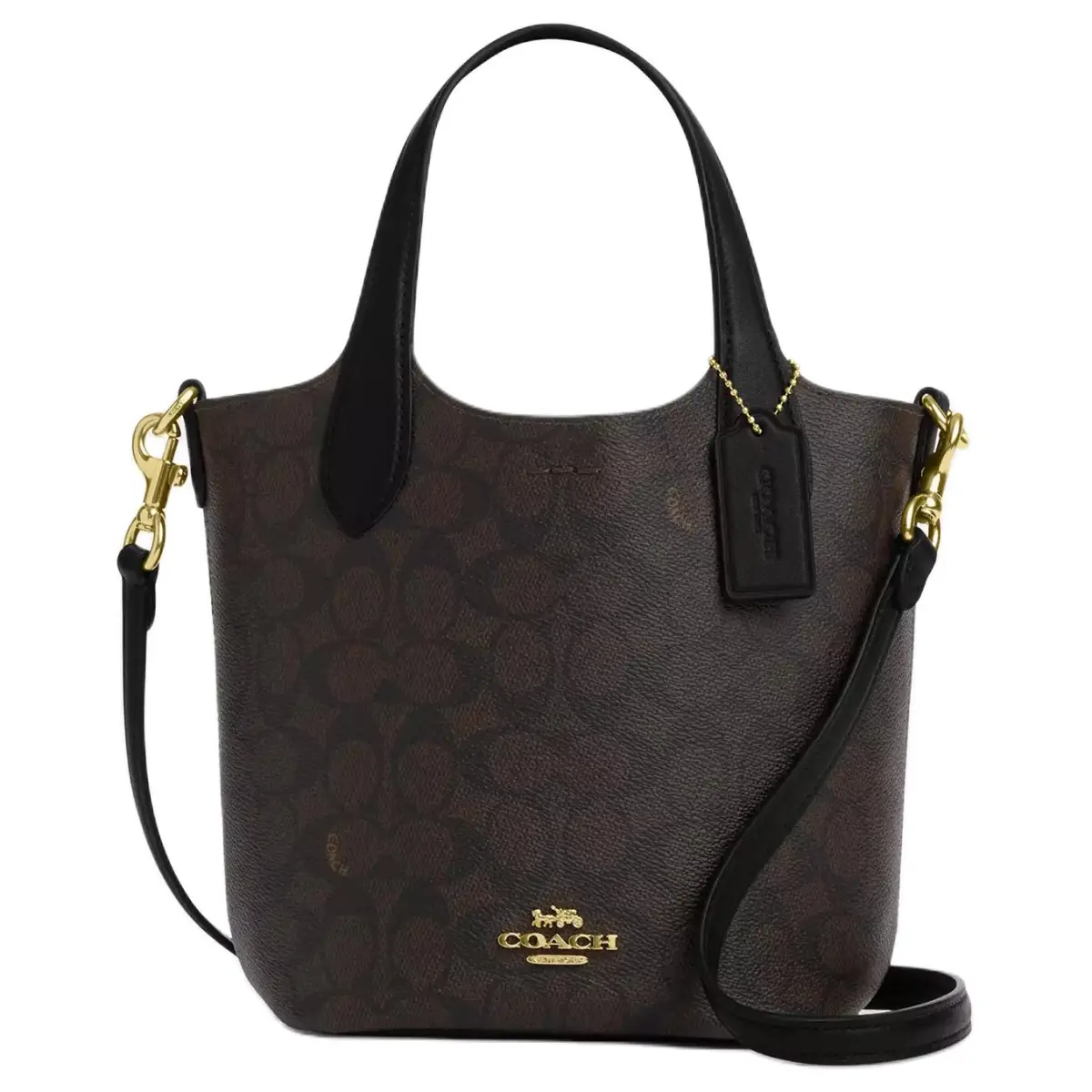 COACH Hanna Artificial Leather With Cow Leather Bucket Bag Handbag Small Women's Walnut