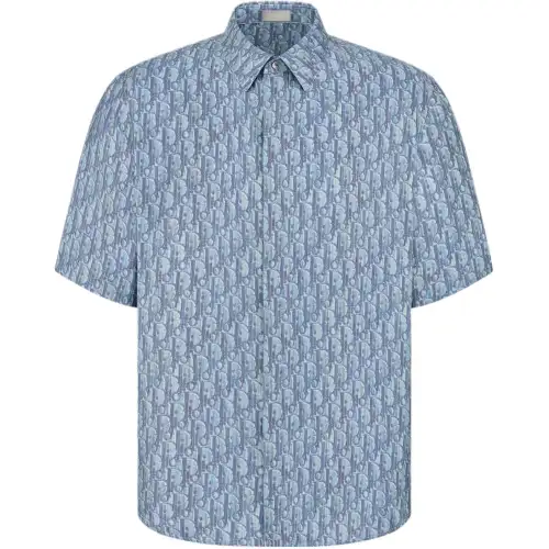 DIOR Shirts Men's Blue Lapel Moderate Straight Fit