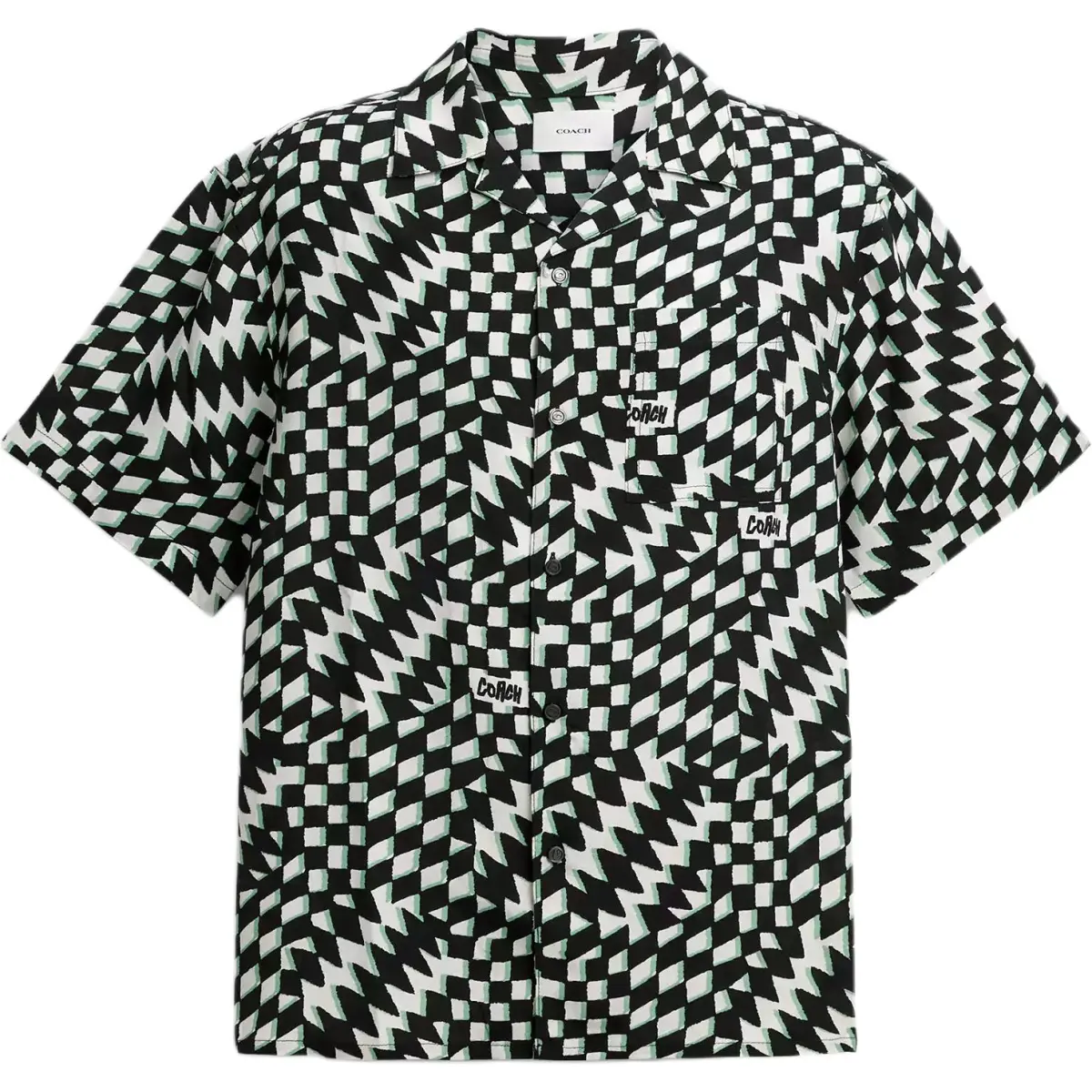 COACH Shirts Men's Black Green Pointed Collar Moderate Other