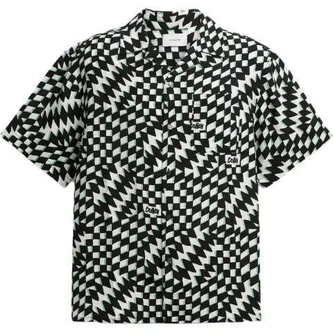 COACH Shirts Men's Black Green Pointed Collar Moderate Other