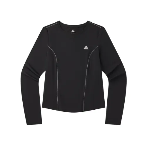 Minimalistic base yoga clothing with a round collar, fitted sports travel long-sleeve for training for leisure, black T-shirt, for running