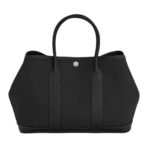 HERMES Garden Party Canvas With Negonda Calfskin Handbag 30 Women's 89 Noir Black