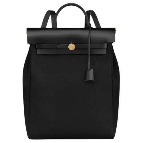 HERMES Herbag Zip Canvas With Leather Shoulder Bag, Crossbody Bag, Handbag Regular Unisex Black Gray