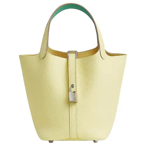 HERMES Picotin Lock Clemence With Swift Calfskin Basket Bag, Bucket Bag, Handbag 18 Women's Light Yellow & Green