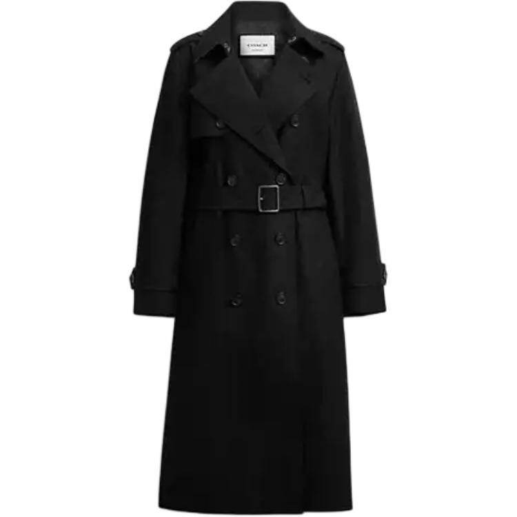 COACH Trench Coats Women's Black Lapel Moderate