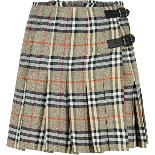 Burberry Checked Pleated Fringed-Waist Mini Skirt