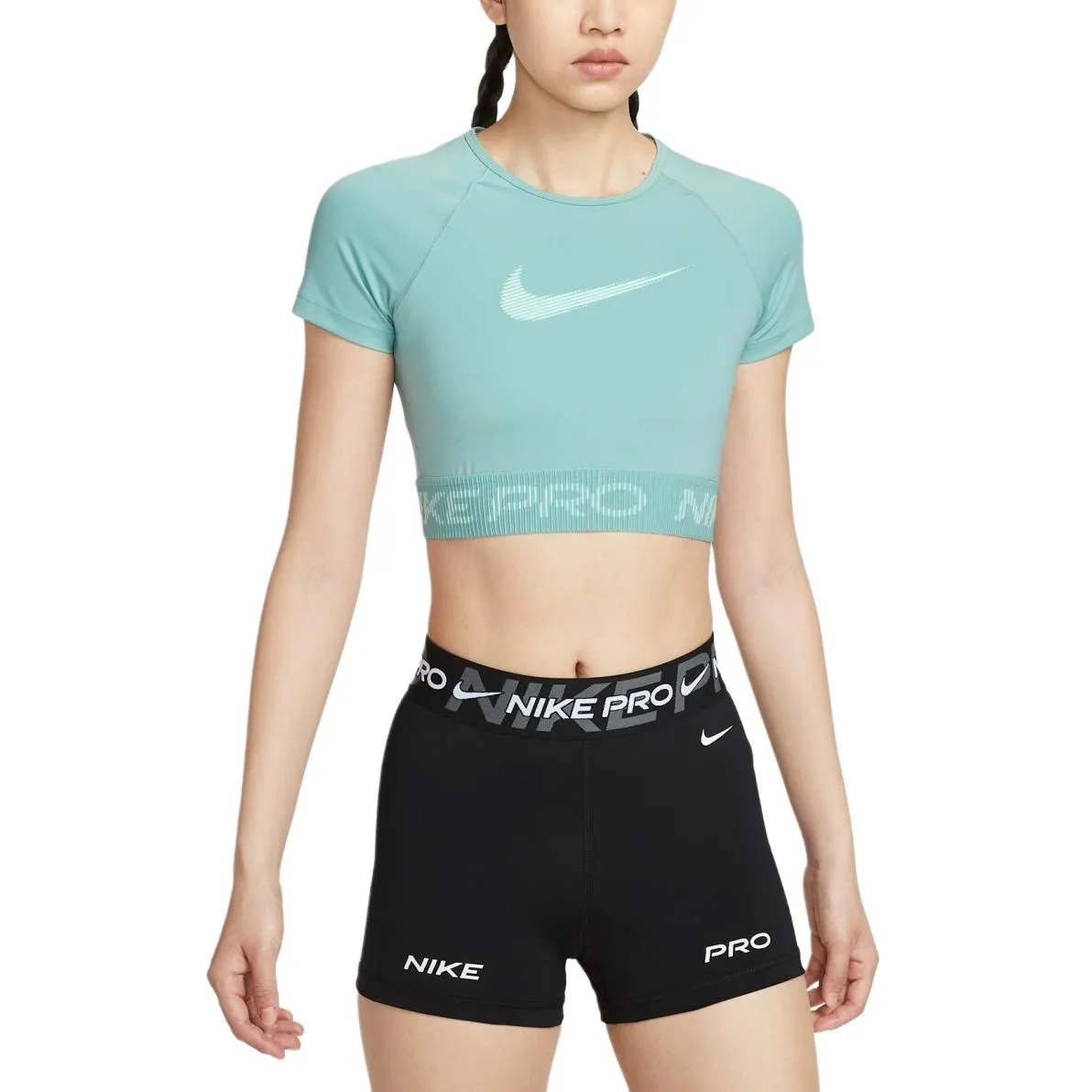 Nike Pro Women's Dri FIT Short Sleeve Cropped Graphic Top