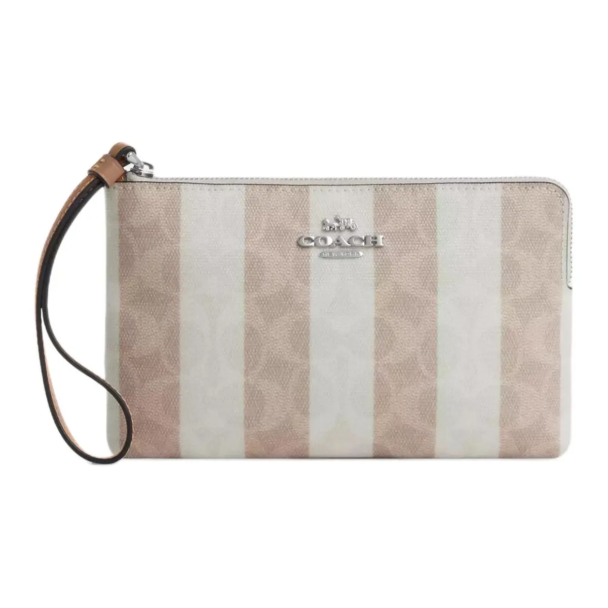 COACH Corner Zip Coated Canvas Clutch Large Women's Sand & Brown & Umber