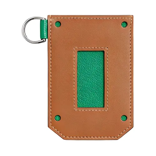 HERMES Colormatic Butler Calfskin With Mysore Goat Skin Card Holder Women's Light Tea Brown & Mint Green