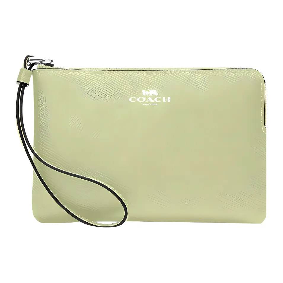 COACH Corner Zip Cross Grain Leather Wrist Bag Clutch Women's Lime Green
