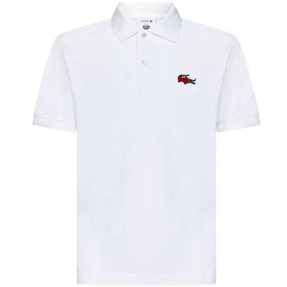 LACOSTE Crocodile, white polo, with embroidery, with short sleeve