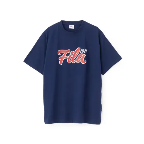 FILA T Shirts Men's Marine Blue Crew Neck Moderate Straight Fit