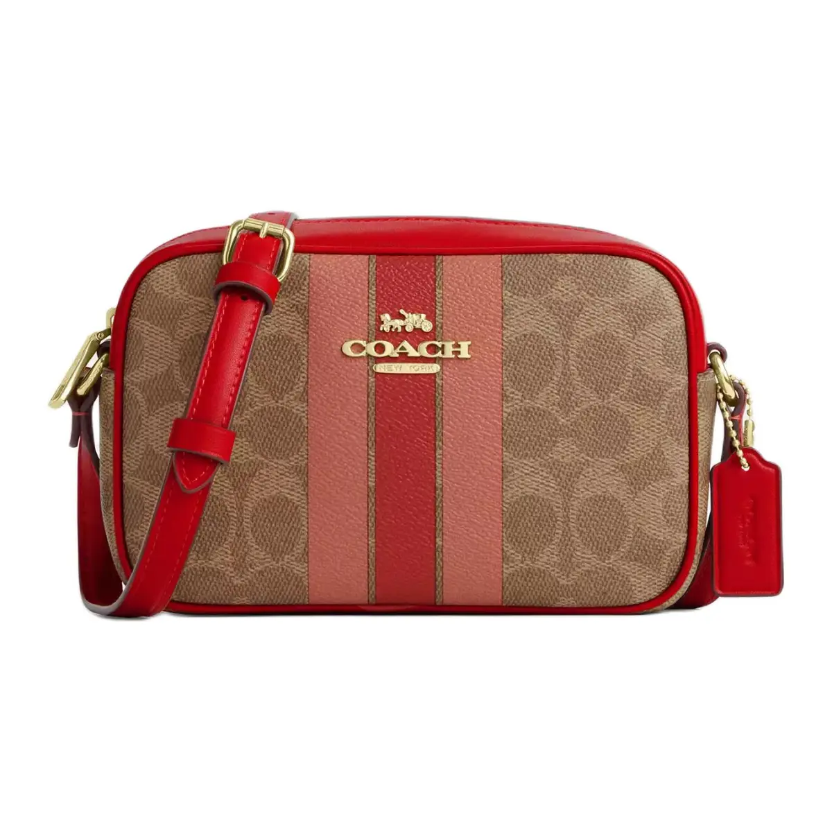 COACH Jamie Leather Camera Bag, Crossbody Bag, Shoulder Bag Small Women's Brown Yellow/Mixed Color