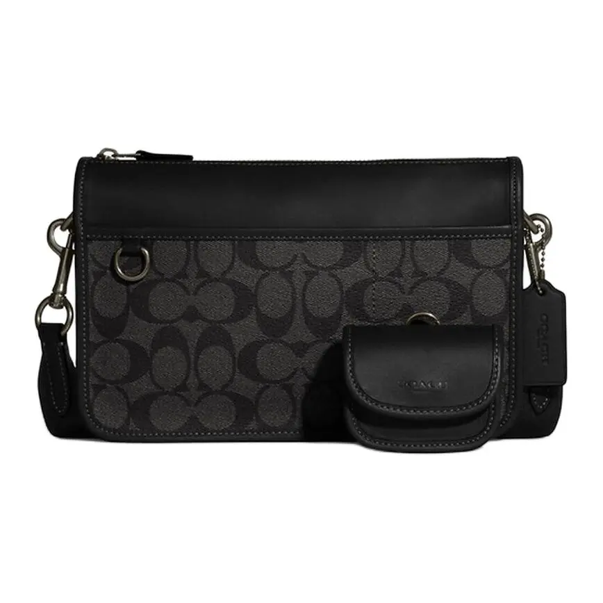 COACH Heritage Canvas With Leather Crossbody Bags Medium Men's Black & Gray