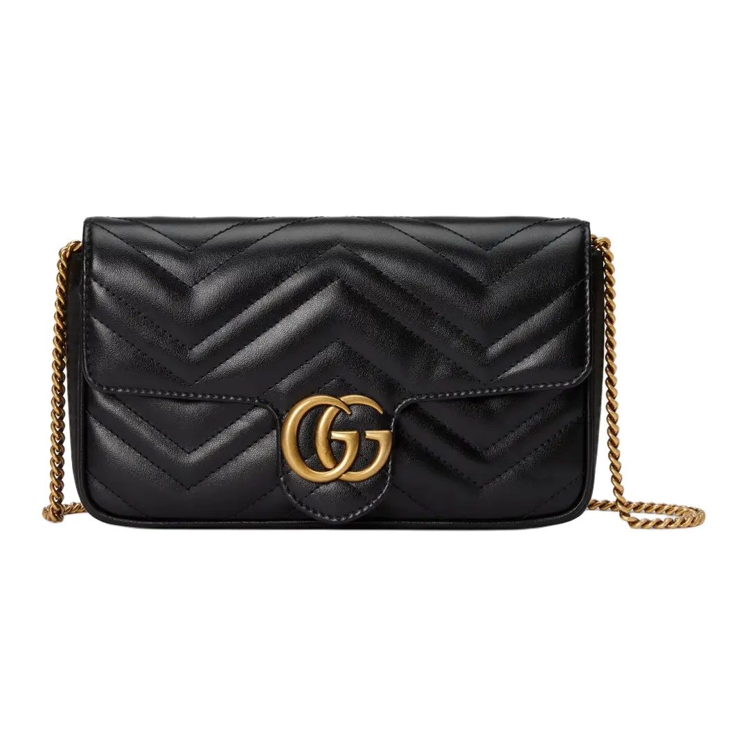 GUCCI GG Marmont Leather 2 in 1 Combo Bag, Shoulder Bag, Crossbody Bag Small Women's Black & White