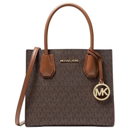 MICHAEL KORS Mercer PVC Coated Canvas Trunk Bag, Shoulder Bag, Crossbody Bag, Handbag Medium Women's Brown