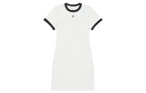 MLB New York Yankees Basic Series SS25 Simple Solid Color Brand Logo Print Comfortable Fit Short Sleeve Dress Women's Ivory