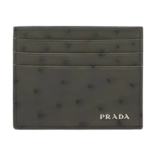 PRADA Ostrich Leather Card Holder Men's Khaki Green