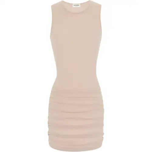 SAINT LAURENT Crewneck Ruched Detailed Mini Dress