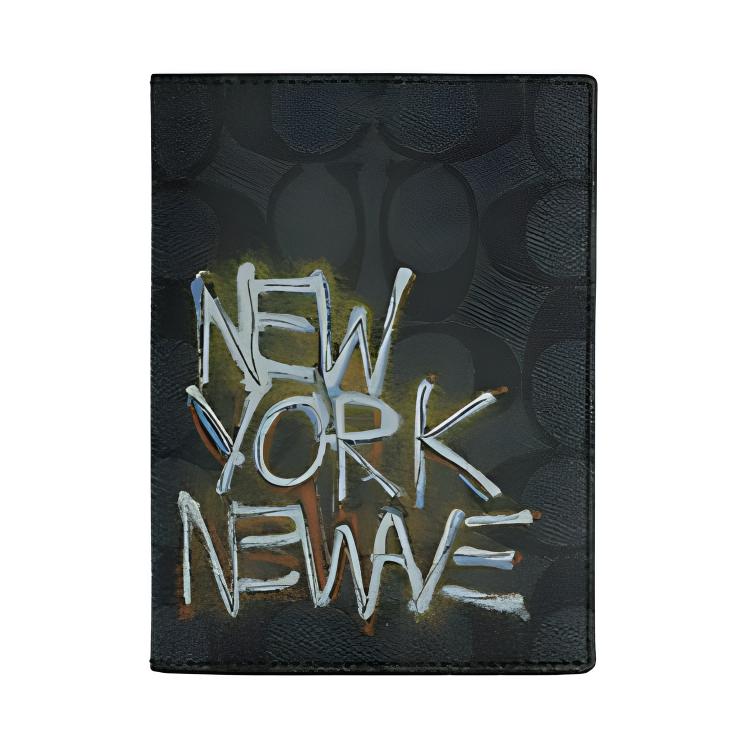 COACH Coach x Jean-Michel Basquiat/Jean-Michel Basquiat Passport Case 11 Graffiti Coated Canvas Half-fold Card Holder Clutch Wallet Mini Men's Black