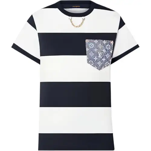 Lv Striped Monogram Pocket T Shirt