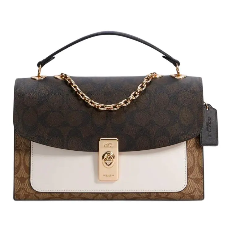 COACH Lane Coated Canvas With Leather Handbag Medium Women's Brown/White