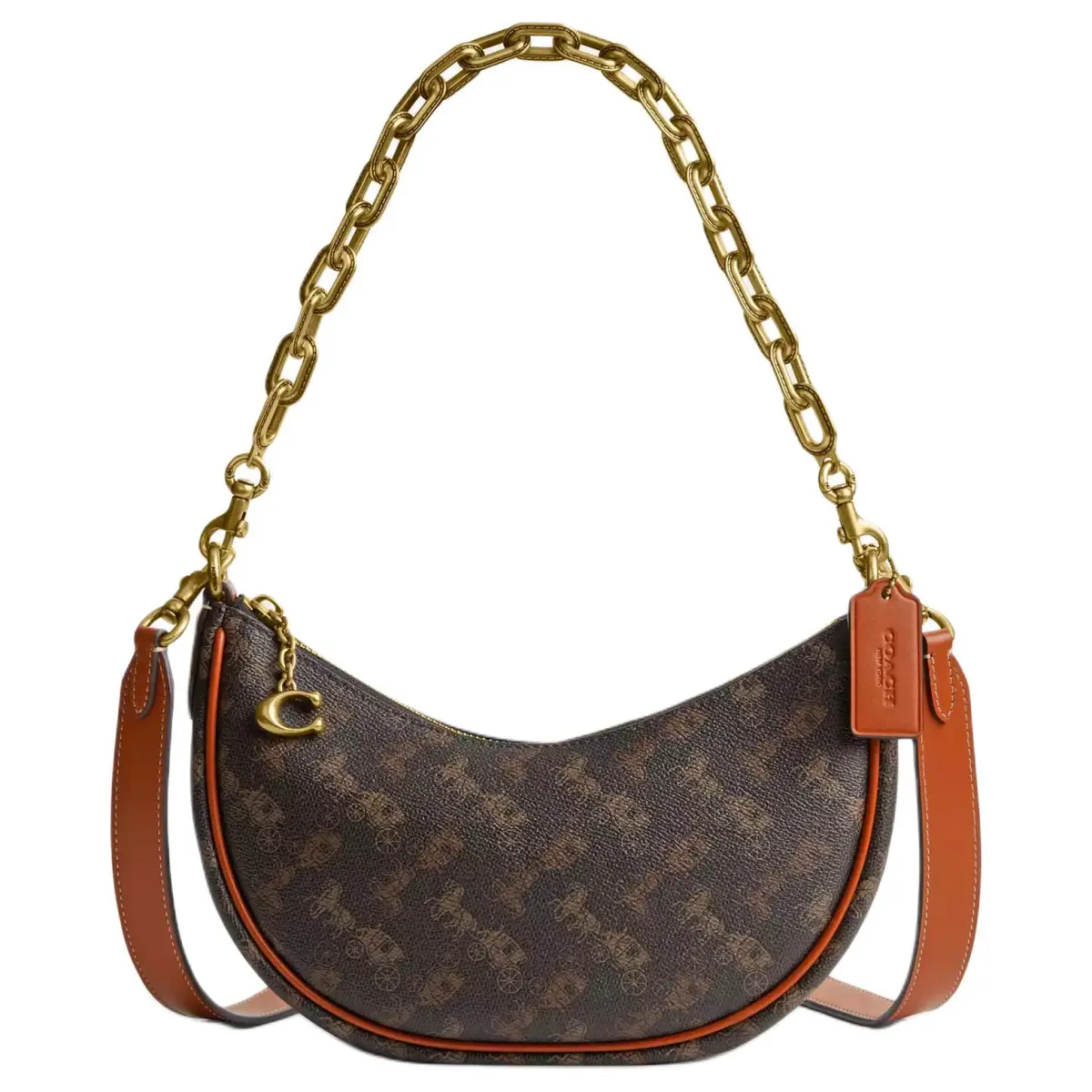 COACH Canvas With Leather Dumpling Bag, Handbag, Shoulder Bag Medium Women's Coffee & Brown