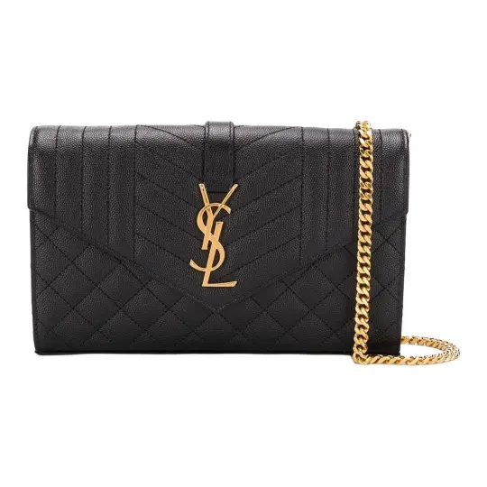 SAINT LAURENT Monogram Chain Wallet Grain De Poudre Black