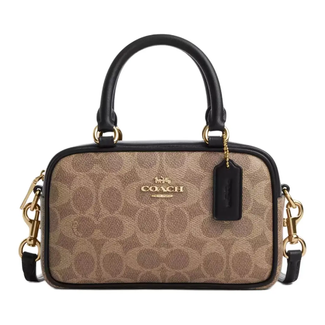 COACH SATCHEL Coated Canvas Shoulder Bag, Crossbody Bag, Handbag Small Women's Khaki