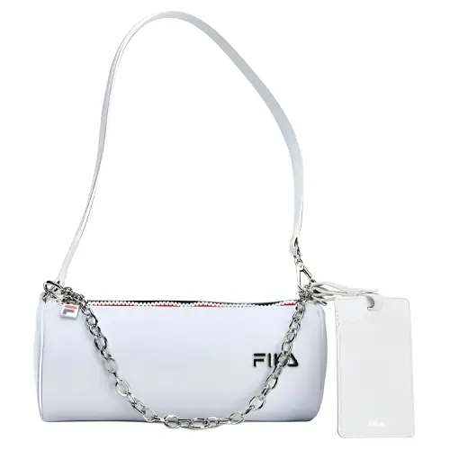 FILA Fabric, PU Chain Bag, Cylinder Bag, Shoulder Bag Unisex White