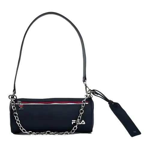 FILA Leather Chain Bag, Cylinder Bag, One Shoulder Handbag Regular Women's Black