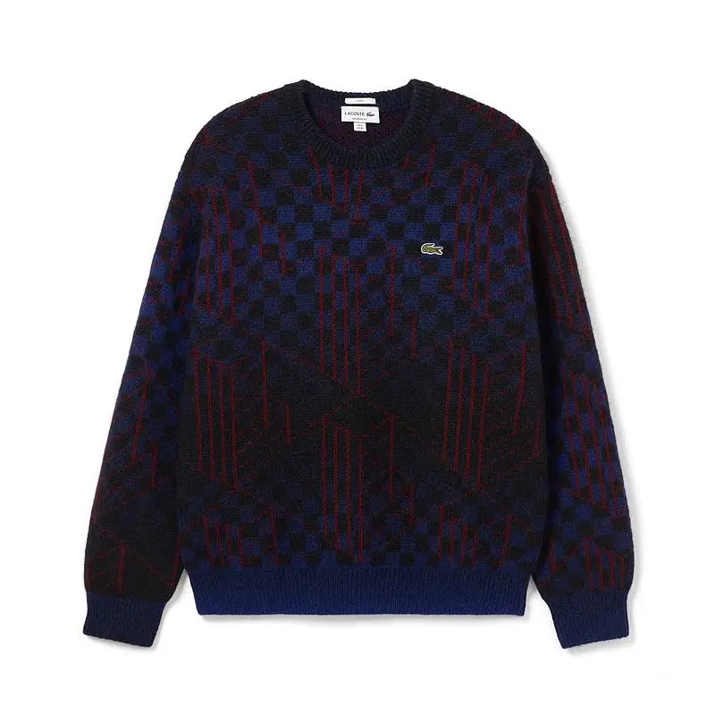 LACOSTE Sweater Unisex Blue Black Plaid