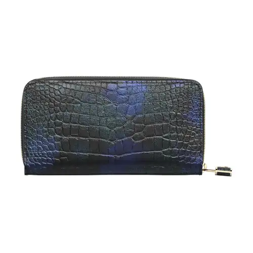 LOUIS VUITTON Zippy Crocodile Leather Wallet Women's Blue/Black