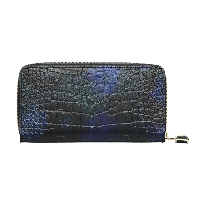 LOUIS VUITTON Zippy Crocodile Leather Wallet Women's Blue/Black