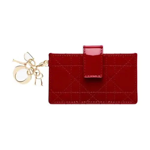DIOR Cow Leather Card Holder Card Holder Women's Cherry Red