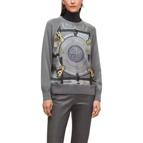 HERMES Knitwear Women's Lapis Lazuli Gray Turtleneck Moderate Other