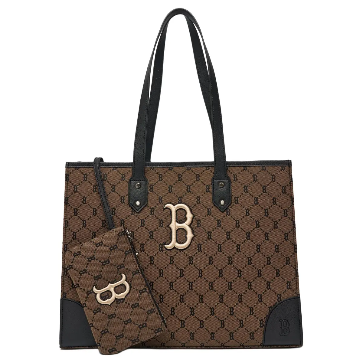 MLB Monogram Polyester Combo Bag, Tote Bag, Shopping Bag, Shoulder Bag, Handbag Unisex Dark Brown Mocha