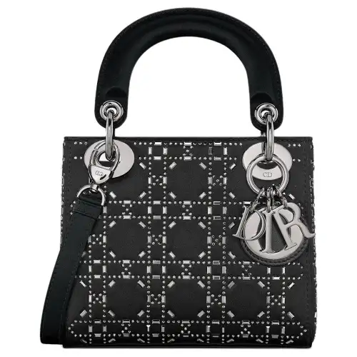 DIOR Lady Dior Silk Handbag Mini Women's Black